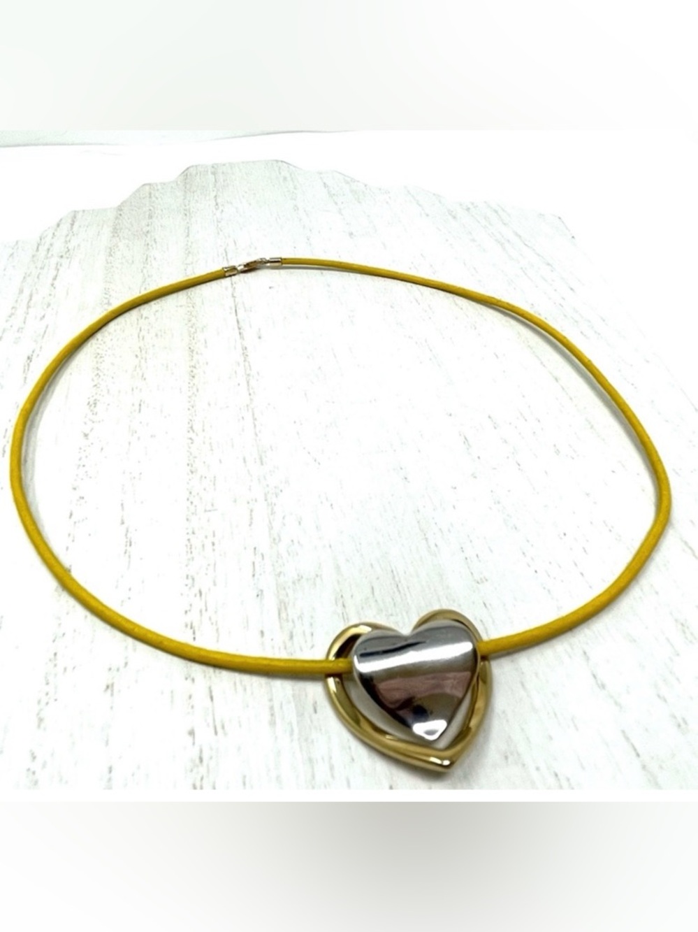 14K two tone genuine gold floating heart necklace